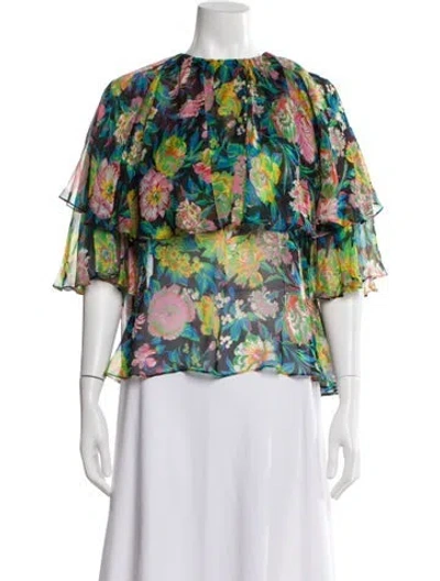 Pre-owned Msgm Silk Floral Print Blouse In Black