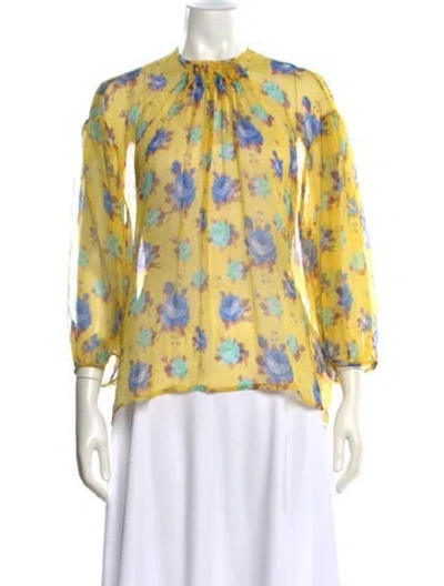 Pre-owned Msgm Silk Floral Print Blouse In Gold