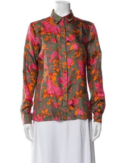 Pre-owned Msgm Silk Floral Print Top In Green