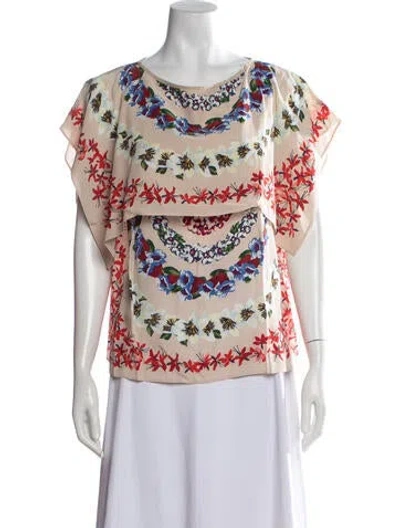 Pre-owned Msgm Silk Floral Print Top In Multicolor