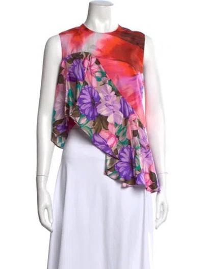 Pre-owned Msgm Silk Floral Print Top In Pink