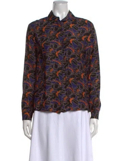 Pre-owned Msgm Silk Floral Print Top W/ Tags In Blue