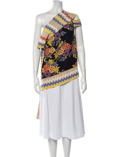 Pre-owned Msgm Silk Floral Print Top In Yellow