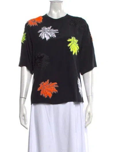 Pre-owned Msgm Silk Graphic Print Top In Black