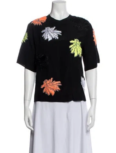 Pre-owned Msgm Silk Graphic Print Top In Black