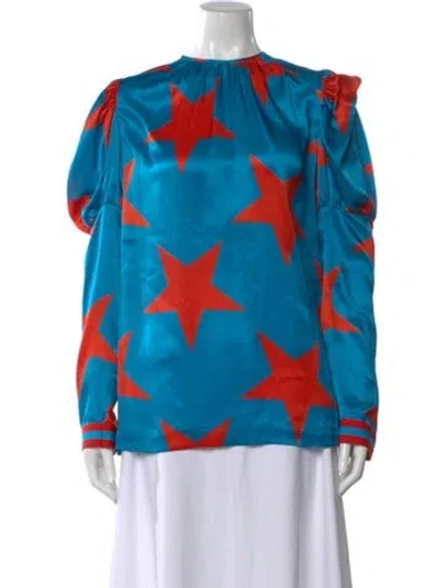 Pre-owned Msgm Silk Graphic Print Top In Multi