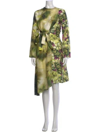 Pre-owned Msgm Silk Knee-length Dress W/ Tags In Green