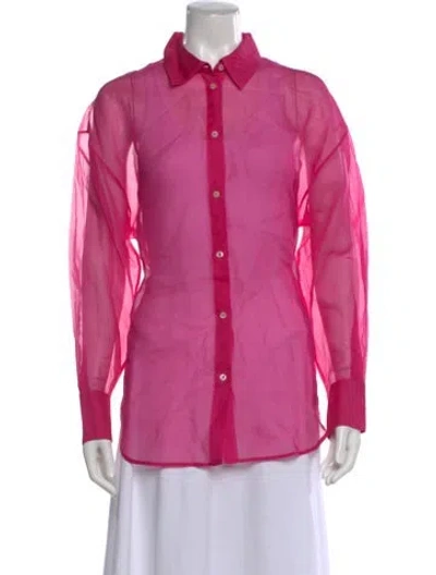Pre-owned Msgm Silk Long Sleeve Button-up Top In Pink