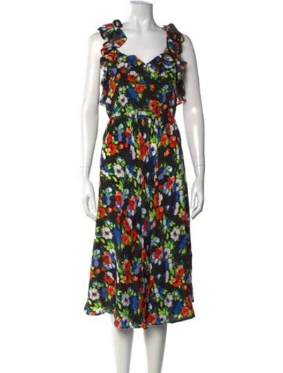 Pre-owned Msgm Silk Midi Length Dress In Black