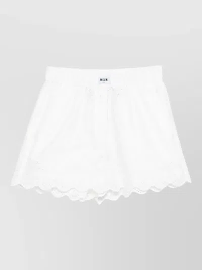 Msgm Silk Nylon Shorts Elastic Waistband Embroidered In White