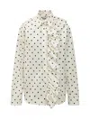 Msgm Silk Polka Dot Shirt With Ruffles In White