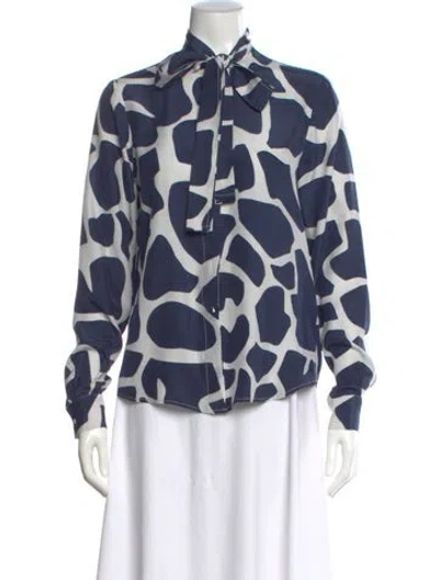 Pre-owned Msgm Silk Printed Blouse In Blue