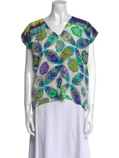 Pre-owned Msgm Silk Printed Blouse In Green