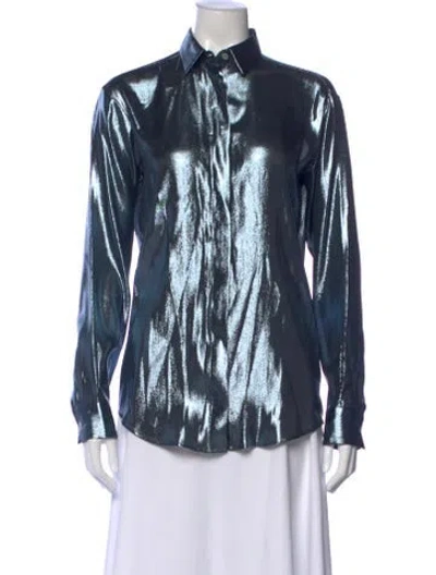 Pre-owned Msgm Silk Printed Top In Blue