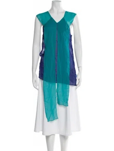 Pre-owned Msgm Silk V-neck Tunic In Blue