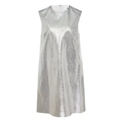 Msgm Silver Metallic Shift Dress