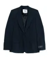 Msgm Single-breasted Blue Wool Blazer With Logo Label In Black