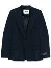 Msgm Single-breasted Blue Wool Blazer With Logo Label In Blue