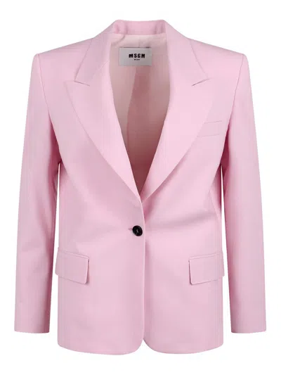 MSGM SINGLE-BREASTED BLAZER WITH APPLICATION