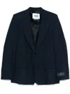 Msgm Single-breasted Blue Wool Blazer With Logo Label In Blue