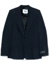 Msgm Single-breasted Blue Wool Blazer With Logo Label