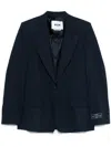 Msgm Single-breasted Blue Wool Blazer With Logo Label