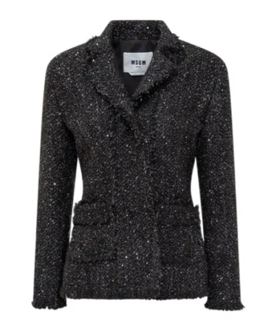 MSGM MSGM LONG-SLEEVED SINGLE-BREASTED BOUCLÉ BLAZER