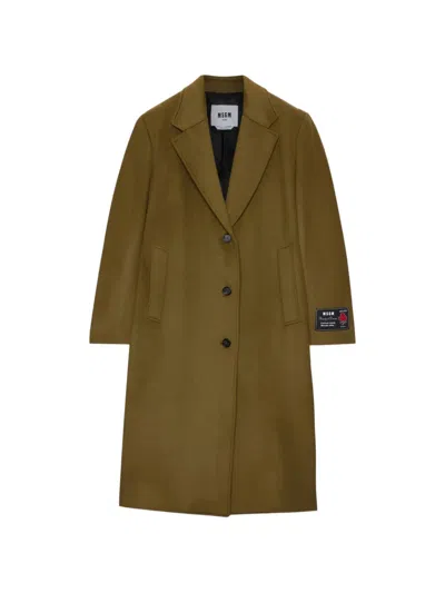 Msgm Single-breasted Coat In Green