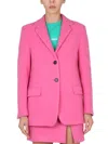 Msgm Wool Suiting Jacket In Pink Virgin Wool With Jewelled Applications In Fuchsia