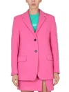 Msgm Wool Suiting Jacket In Pink Virgin Wool With Jewelled Applications In Fuchsia