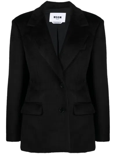 Msgm Single-breasted Peak-lapels Blazer In Black