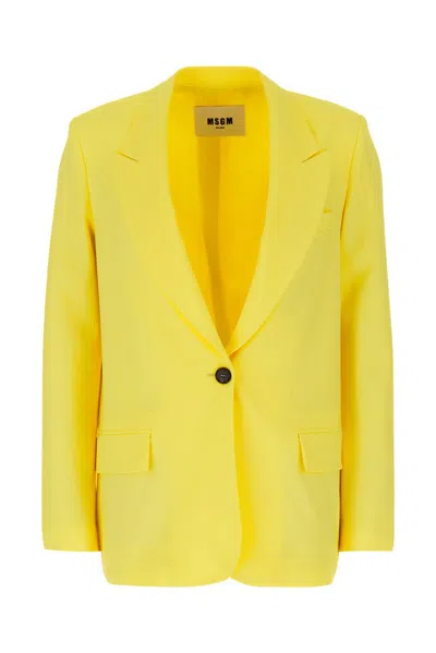 Msgm Single Breasted Tailored Blazer In Yellow