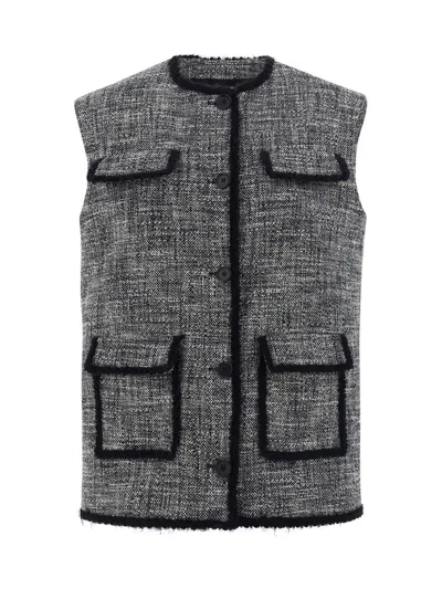 Msgm Single-breasted Tweed Vest In White