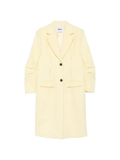 Msgm Single-breasted Coat In Yellow