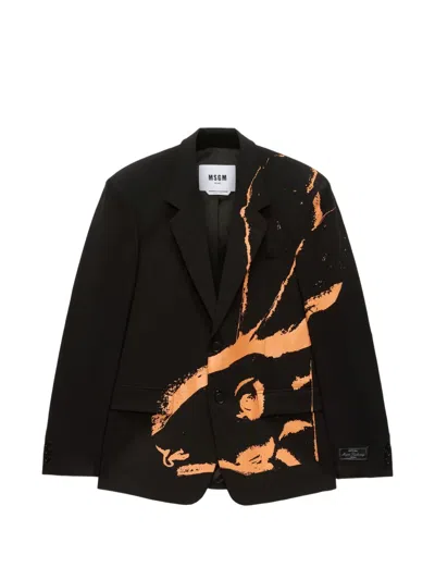 Msgm Sketched Bunnies Graphic Print Jacket In Black