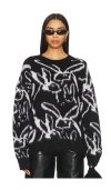 Msgm Sketched Bunnies Sweater In Black