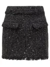 Msgm Black Mini-skirt With Multicolor Sequins In Fringed Fabric Woman In Black