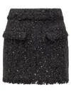 Msgm Black Mini-skirt With Multicolor Sequins In Fringed Fabric Woman In Black
