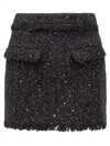 Msgm Black Mini-skirt With Multicolor Sequins In Fringed Fabric Woman In Black