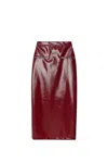 Msgm Long Faux Leather Skirt With Zip In Bordeaux