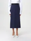 Msgm Calf-length Skirt With Rear Slit And Slub Texture In Blau