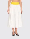 Msgm White Skirt With Contrasting Waist And Pleated Details In Fabric Woman