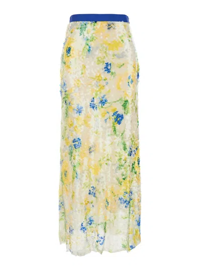 MSGM MULTICOLOR SKIRT WITH FLORAL MOTIF AND ALL-OVER APPLIED SEQUINS IN FABRIC WOMAN
