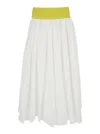 MSGM WHITE SKIRT WITH CONTRASTING WAIST AND PLEATED DETAILS IN FABRIC WOMAN