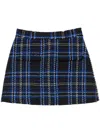Msgm Black And Blue Skorts With Check Motif In Fabric Woman In Black