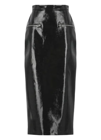 Msgm Patent Leather High Waist Midi Skirt In Black