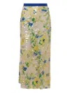 Msgm Multicolor Skirt With Floral Motif And All-over Applied Sequins In Fabric Woman In Yellow