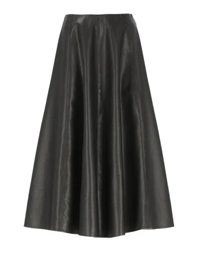 Msgm Calf-leather Pleated Skirt In Black