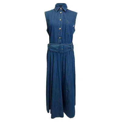 Msgm Sleeveless Belted Shirtdress In Blue Denim