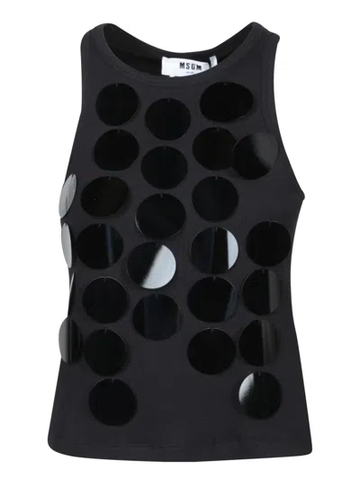 Msgm Sleeveless Black Sequin Tank Top
